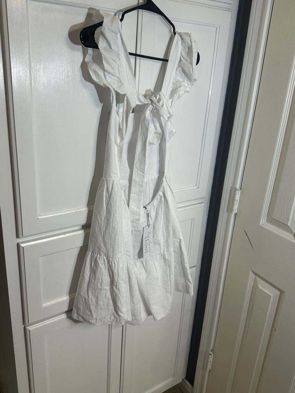 SNDYS Peaches White Ruffle Strap Tiered Open Back Mini Dress - Picture 6 of 7